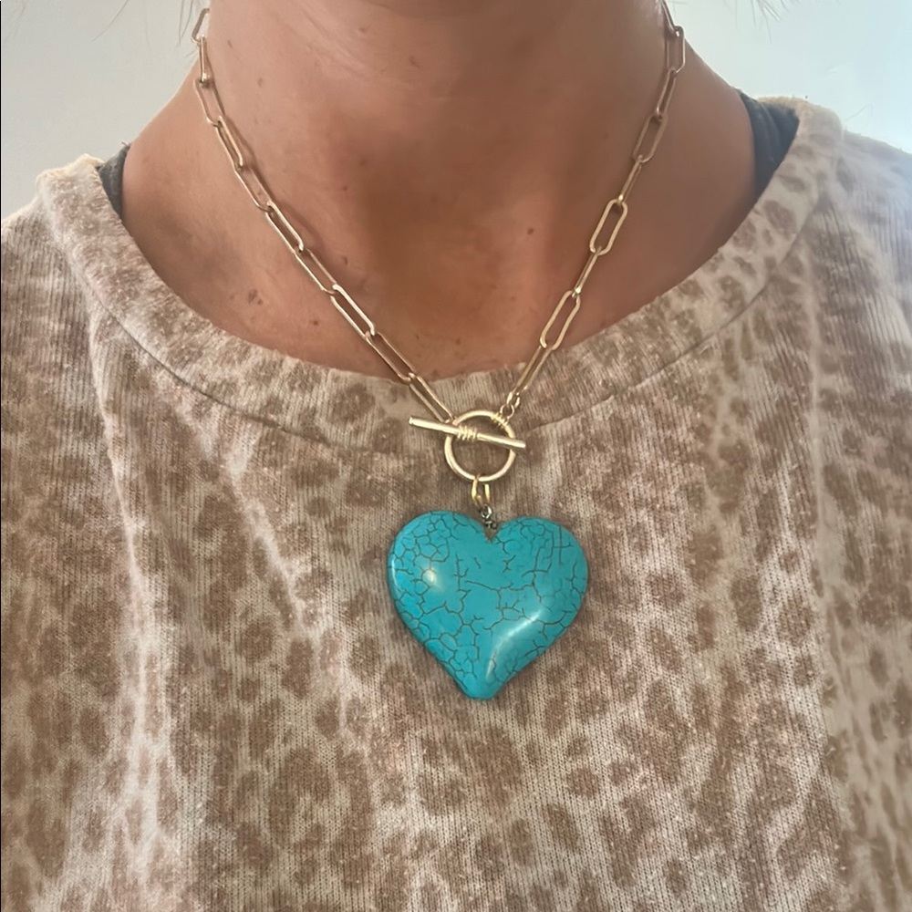Gold Chain Necklace with Turquoise Heart Pendant